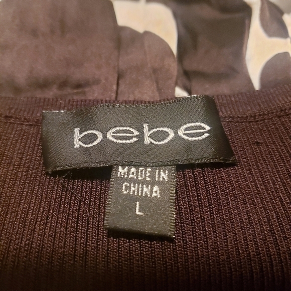 Bebe Brown White Cow Animal Print Dress  Juniors Large L Short Sleeve Satiny EUC - Picture 5 of 7